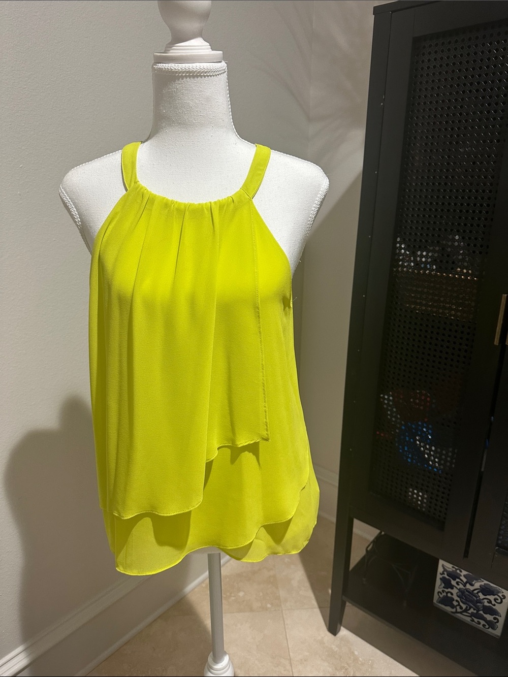 Naked Zebra Neon Lime Halter Layered Chiffon Tank